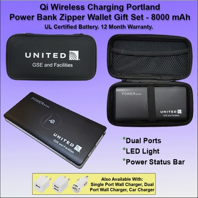 Qi Wireless Charging Portland Power Bank Zipper Wallet Gift Set 8000 mAh - Black No Extra Tariff