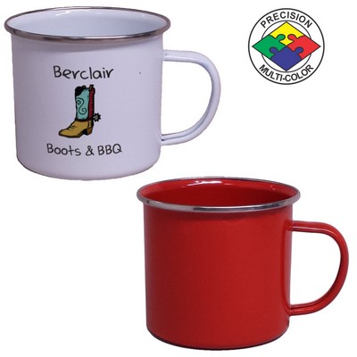 16 Oz. Enameled Steel Cup with Stainless Rim (Screen Printed)