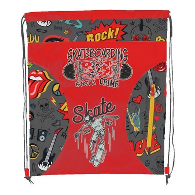 Sublimation Multi-Panel Polyester Drawstring Bag w/ Semi-Circle Design, Zip
