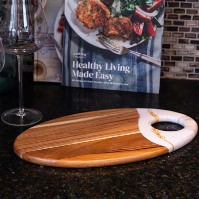 Oval Acacia Board w/ Holder 14"