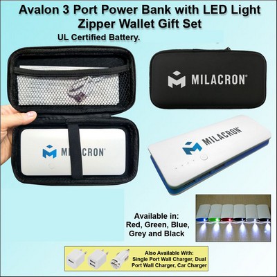 Avalon 3 Port Power Bank with LED Light 10000 mAh - Blue No Extra Tariff