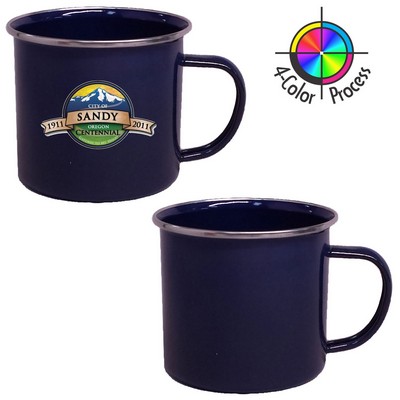 16 Oz. Enameled Steel Cup with Stainless Rim (Screen Printed)
