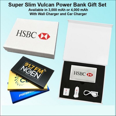 Super Slim Vulcan Power Bank Gift Set White - 4000 mAh No Extra Tariff
