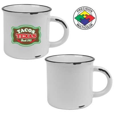 15 Oz. White Vintage Distressed Western Mug w/Black Trim - Precision Spot Color