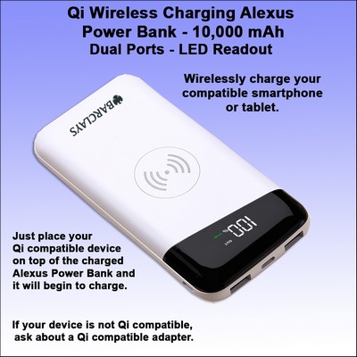 Qi Wireless Charging Alexus Power Bank 10000 mAh - White No Extra Tariff
