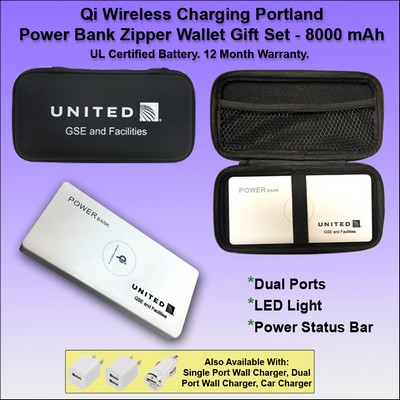 Qi Wireless Charging Portland Power Bank Zipper Wallet Gift Set 8000 mAh - White No Extra Tariff