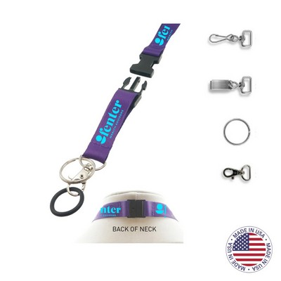 USA Made Sublimated Lanyard w/ Breakway Neck Clip and Lower Detachable Buckle - 3/8" w/ Clip Choice