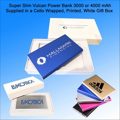 Super Slim Vulcan Power Bank in Printed White Gift Box 4000 mAh No Extra Tariff