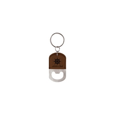 Dark Brown Oval Leatherette Bottle Opener Keychain