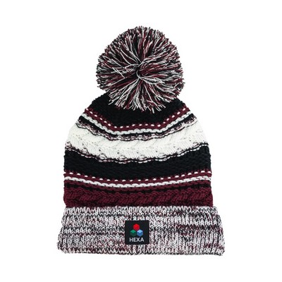 Pom Pom Beanie w/ Sewn Woven Patch