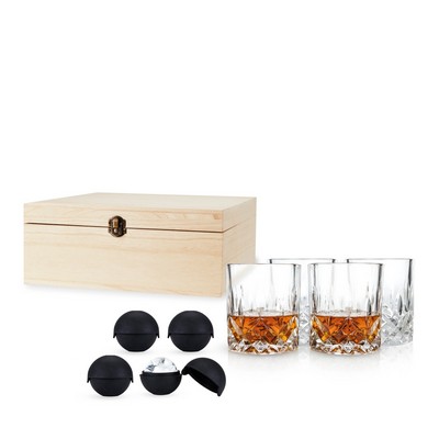 Viski Crystal Liquor Glass And Ice Sphere Wood Box Set