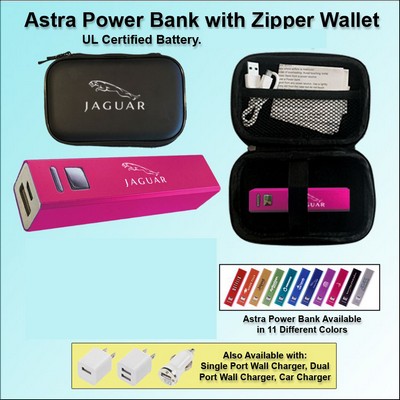 Astra Power Bank Gift Set in Zipper Wallet 3000 mAh - Pink No Extra Tariff