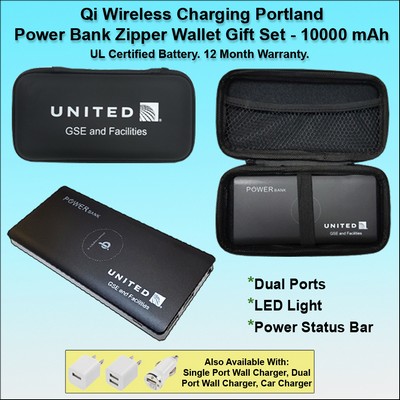 Qi Wireless Charging Portland Power Bank Zipper Wallet Gift Set 10000 mAh - Black No Extra Tariff
