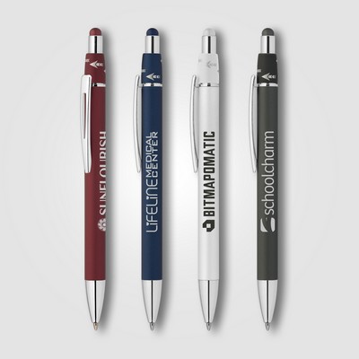 Orbit Spinner Chrome Metal Pen w/ Stylus - Laser