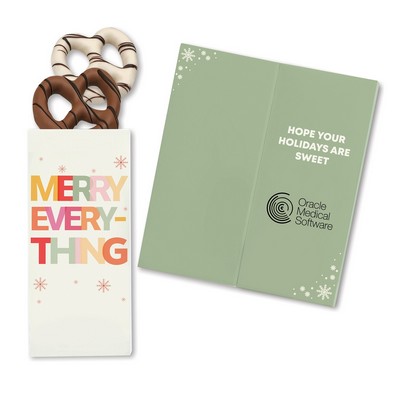 One Color Foil-Stamped Stock Holiday Sentiment Sweeter Cards with Chocolate Dipped Pretzels