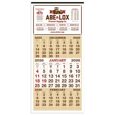 3-Month Display 12-Sheet Calendar