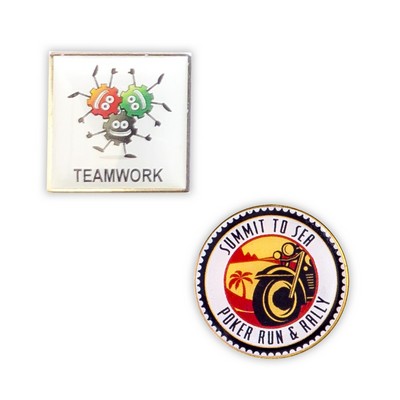 USA Made Metal Lapel Pin w/Epoxy Dome Full Color - Stock shapes
