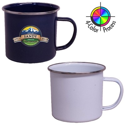 16 Oz. Enameled Steel Cup with Stainless Rim (Full Color)