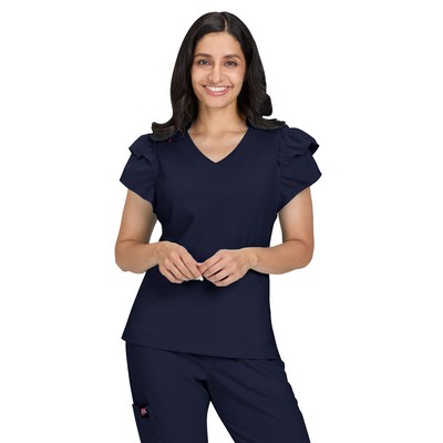 koi - Betsey Johnson - Women's 2-Pocket Ruffle Sleeve and Ruffle Collar Clary Top