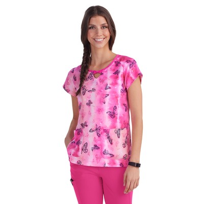 koi - Betsey Johnson - Women's 2-Pocket Keyhole Neckline Print Sunflower Top