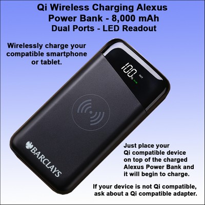 Qi Wireless Charging Alexus Power Bank 8000 mAh - Black No Extra Tariff
