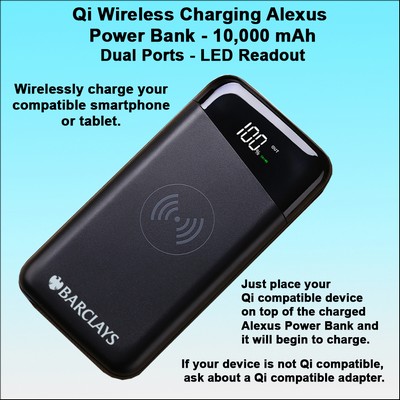 Qi Wireless Charging Alexus Power Bank 10000 mAh - Black No Extra Tariff