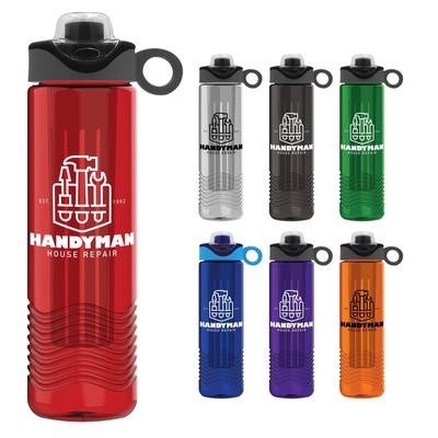 24 Oz. Wave Tritan Bottle w/Drink Thru Snap On Silicone Loop Handle Lid & Large Infuser