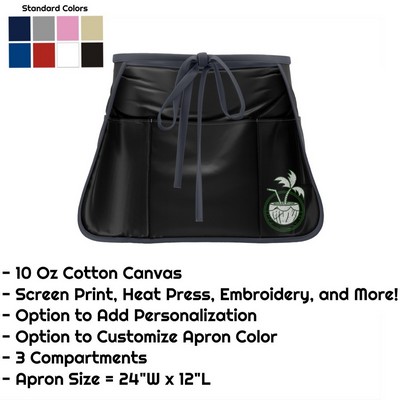 Cotton Canvas Waist Apron w/ 3 Compartments - 24"W x 12"L