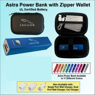 Astra Power Bank Gift Set in Zipper Wallet 3000 mAh - Light Blue No Extra Tariff