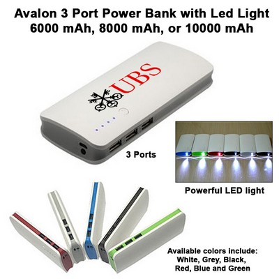 Avalon 3 Port Power Bank with LED Light - 10,000 mAh No Extra Tariff