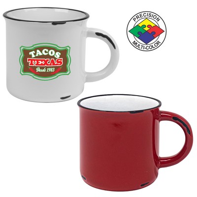 15 Oz. Red/White Vintage Distressed Western Mug w/Black Trim - Precision Spot Color