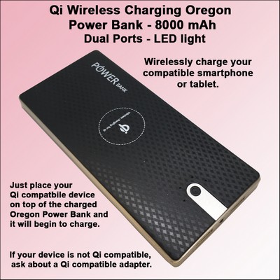 Qi Wireless Charging Oregon Power Bank 8000 mAh No Extra Tariff