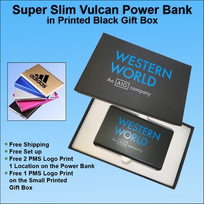 Super Slim Vulcan Power Bank in Printed Black Gift Box 4000 mAh No Extra Tariff