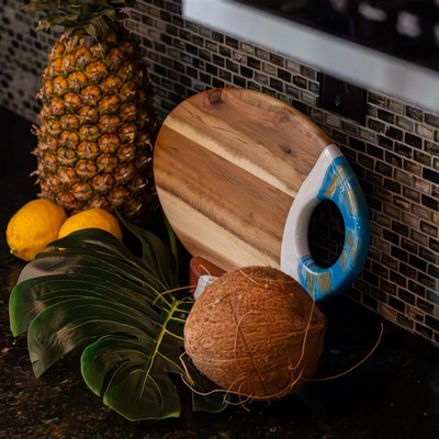 Oval Acacia Board w/ Holder 14"
