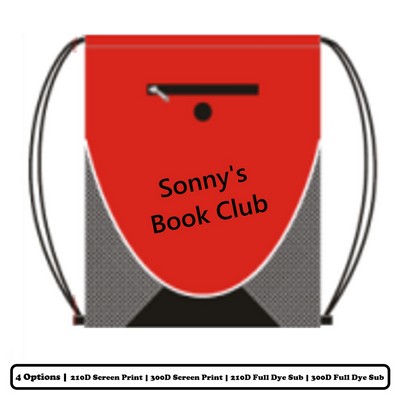 Multi-Panel Polyester Drawstring Bag w/ Short-Zip Rounded-Bottom Pocket w/ Custom Logo