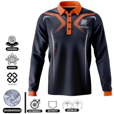 Sublimation Long Sleeve Polo - 150G Interlock - Men, Women, Kids