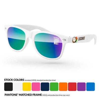 Retro Mirror Sunglasses W/ 1 Color Lens Imprint And Full Color Temple Imprint