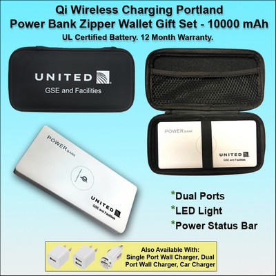 Qi Wireless Charging Portland Power Bank Zipper Wallet Gift Set 10000 mAh - White No Extra Tariff