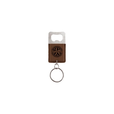 Dark Brown Rectangle Leatherette Bottle Opener Keychain
