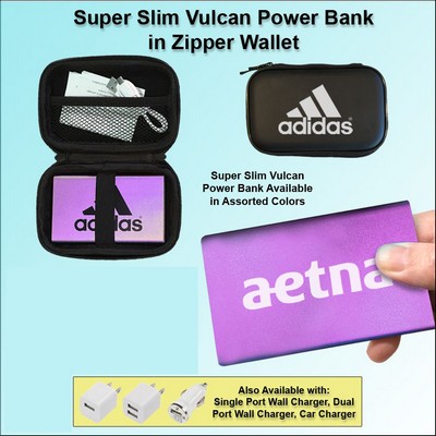 Super Slim Vulcan Power Bank Zipper Wallet Gift Set 4000 mAh - Purple No Extra Tariff