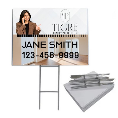Double Sided Outdoor Full Color Corrugated Plastic Yard Sign and H-Stake (24"x18")