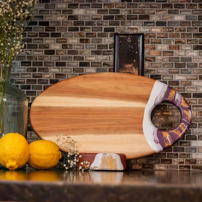 Oval Acacia Board w/ Holder 14"