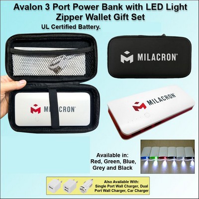 Avalon 3 Port Power Bank with LED Light 10000 mAh - Red No Extra Tariff