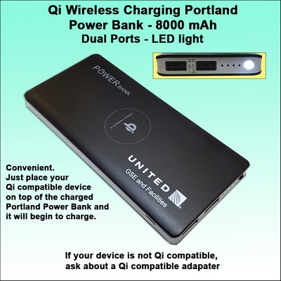 Qi Wireless Charging Portland Power Bank 8000 mAh - Black No Extra Tariff