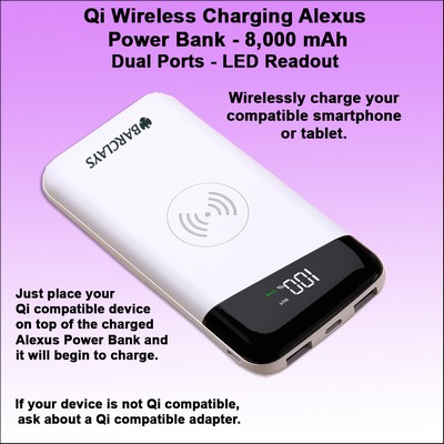 Qi Wireless Charging Alexus Power Bank 8000 mAh - White No Extra Tariff