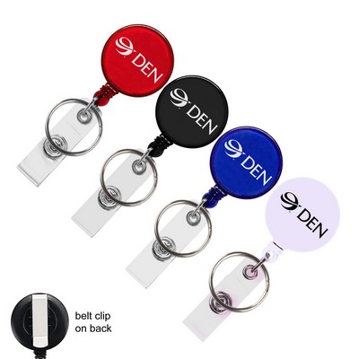 Round retractable badge holder with key ring combo